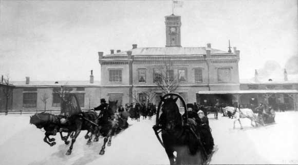 Развозка пассажиров на вокзале в Царском Селе